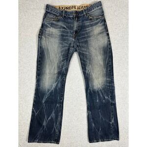 Express Jeans Mens 36x32 Medium Wash Whiskered Straight Leg Denim Blue Pants